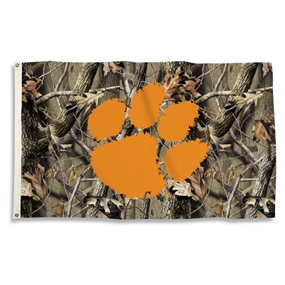 Clemson Tigers - 3 Ft. X 5 Ft. Flag W/Grommets - Realtree Camo Background 