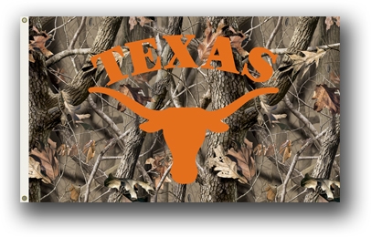 Texas Longhorns - 3 Ft. X 5 Ft. Flag W/Grommets - Realtree Camo Background 